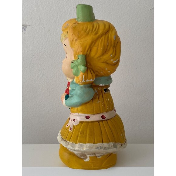 Vintage Girl Holding Flower COIN BANK Japan Ceramic Chalkware 1960's Decor AS IS - Picture 5 of 16